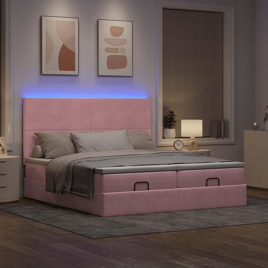 Ottoman bed met matrassen en LED's 200x200cm fluweel roze