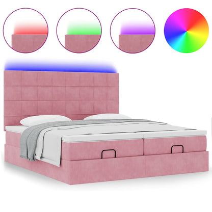 Ottoman bed met matrassen en LED's 160x200cm fluweel roze