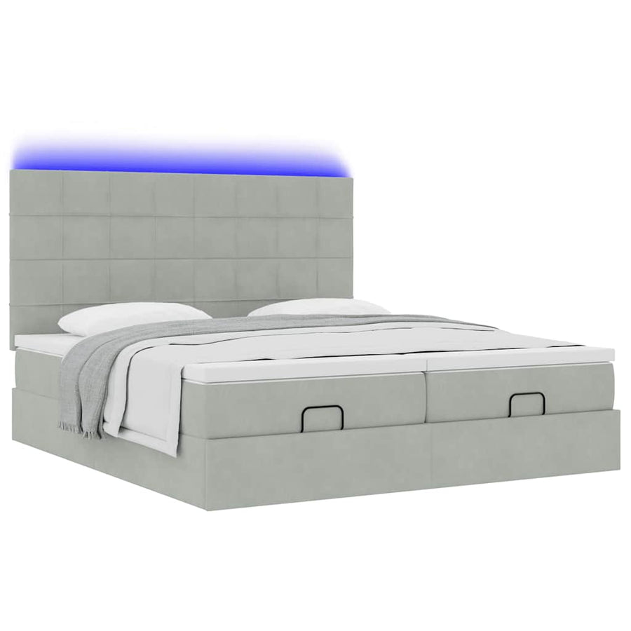 Ottoman bed met matrassen en LED's 180x200cm fluweel lichtgrijs