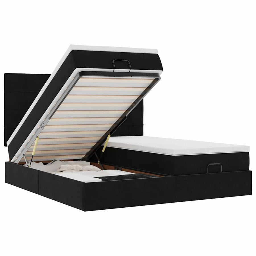 Ottoman Bed Met Matrassen En Led's 180X200Cm Fluweel 180 x 200 cm Zwart