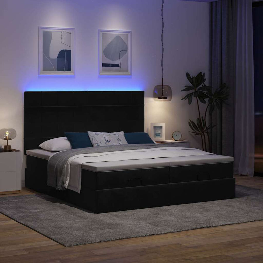 Ottoman Bed Met Matrassen En Led's 180X200Cm Fluweel 180 x 200 cm Zwart