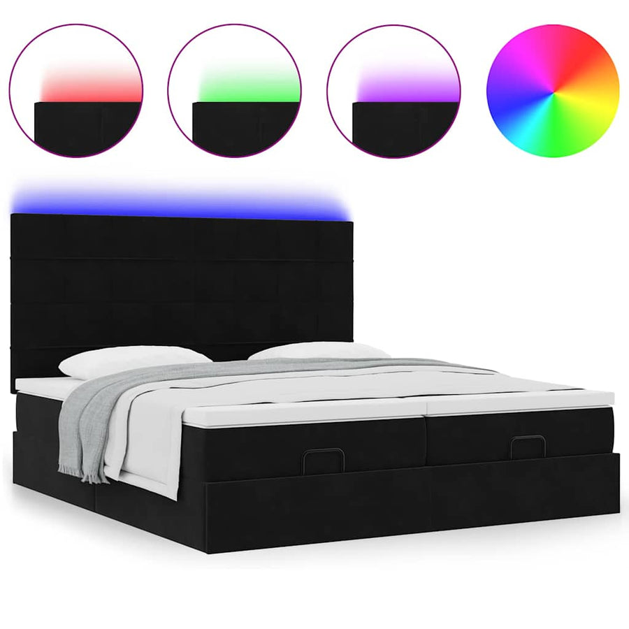 Ottoman Bed Met Matrassen En Led's 180X200Cm Fluweel 180 x 200 cm Zwart