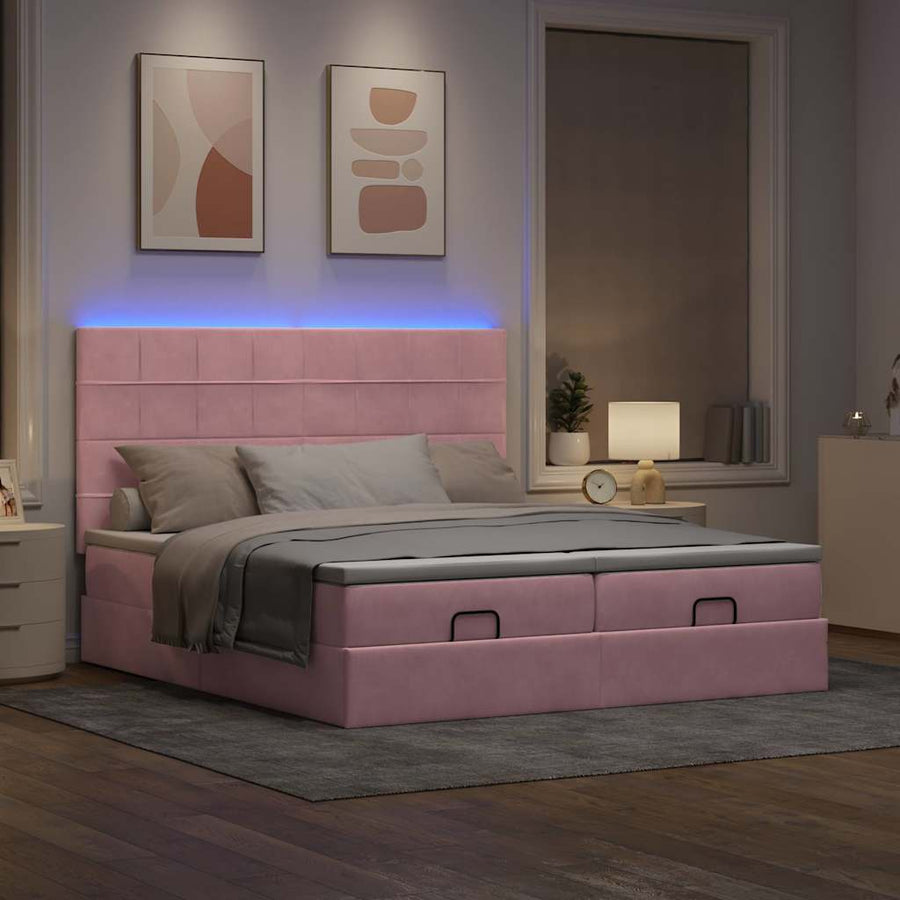 Ottoman Bed Met Matrassen En Led's 180X200Cm Fluweel 180 x 200 cm Roze