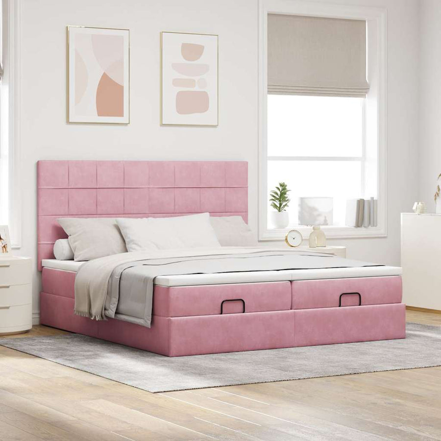 Ottoman Bed Met Matrassen En Led's 180X200Cm Fluweel 180 x 200 cm Roze