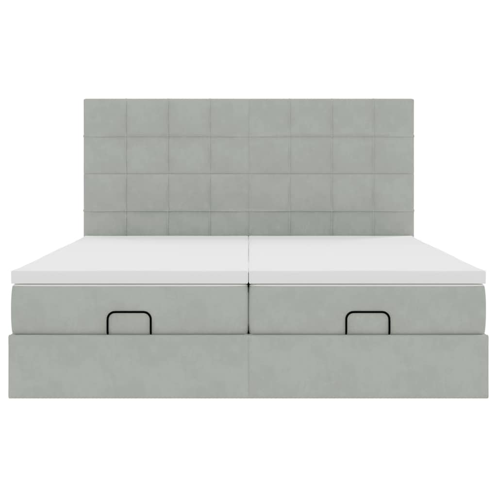 Ottoman bed met matrassen en LED's 200x200cm fluweel lichtgrijs