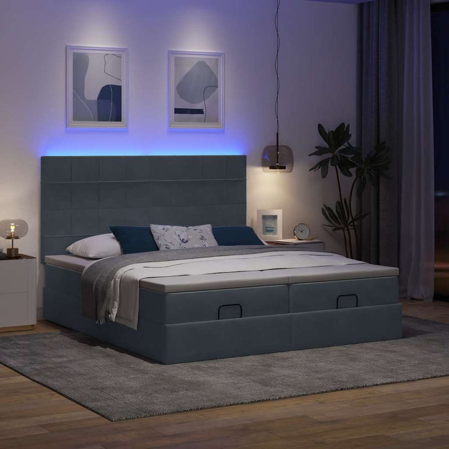 Ottoman bed met matrassen en LED's 200x200cm fluweel