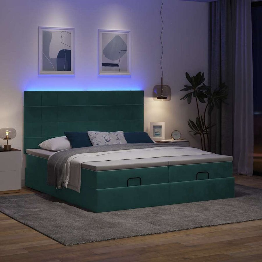Ottoman bed met matrassen en LED's 200x200cm fluweel