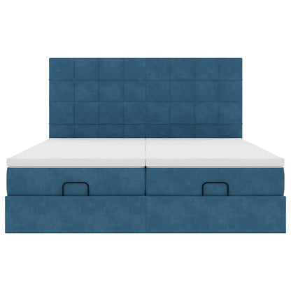 Bed poef met matrassen en leds 200x200 cm fluweel donkerblauw