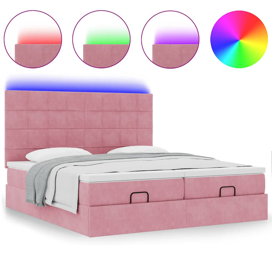 Ottoman bed met matrassen en LED's 200x200cm fluweel roze