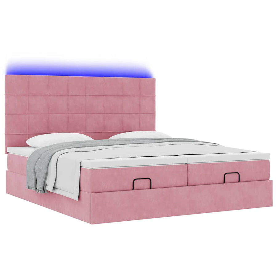 Ottoman bed met matrassen en LED's 200x200cm fluweel roze