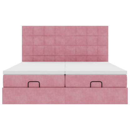 Ottoman bed met matrassen en LED's 200x200cm fluweel roze