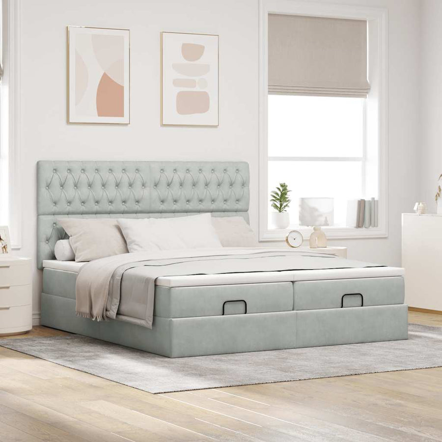 Ottoman bed met matrassen en LED's 160x200cm fluweel lichtgrijs