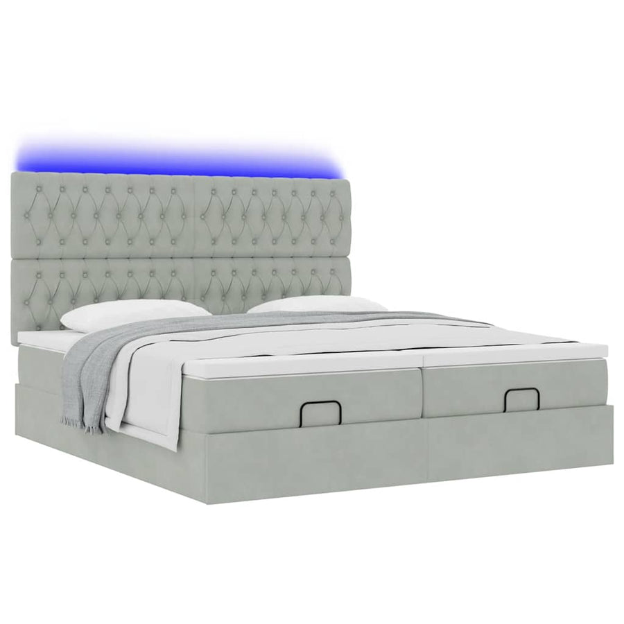 Ottoman bed met matrassen en LED's 160x200cm fluweel lichtgrijs