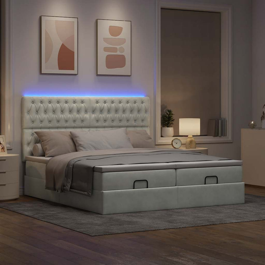 Ottoman bed met matrassen en LED's 160x200cm fluweel lichtgrijs
