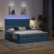 Ottoman bed 160x200 cm donkerblauw fluweel met opbergruimte