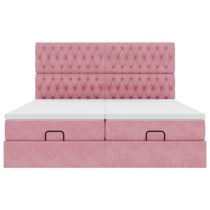 Ottoman bed met matrassen en LED's 160x200cm fluweel roze