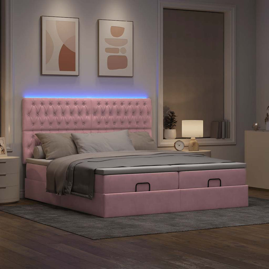 Ottoman bed met matrassen en LED's 160x200cm fluweel roze