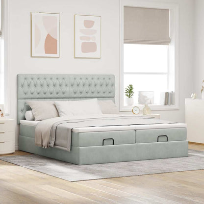 Ottoman bed met matrassen en LED's 180x200cm fluweel lichtgrijs