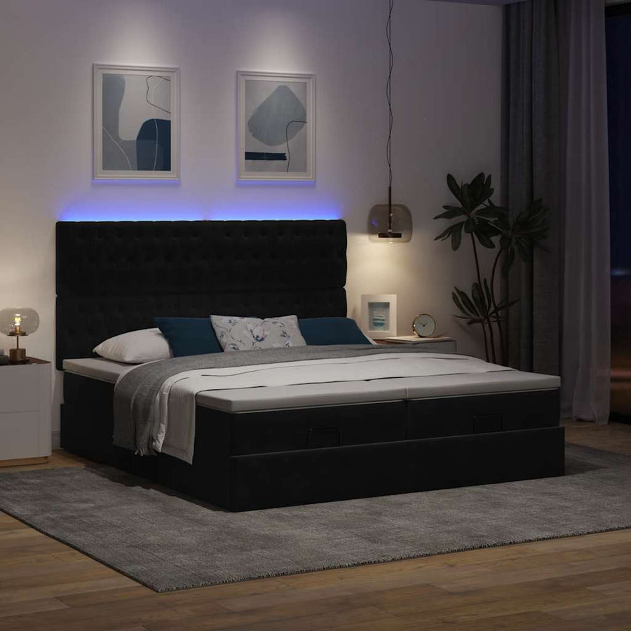 Ottoman bed met matrassen en LED's 180x200cm fluweel zwart