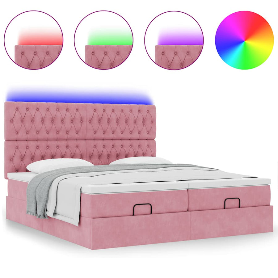 Ottoman bed met matrassen en LED's 180x200cm fluweel roze