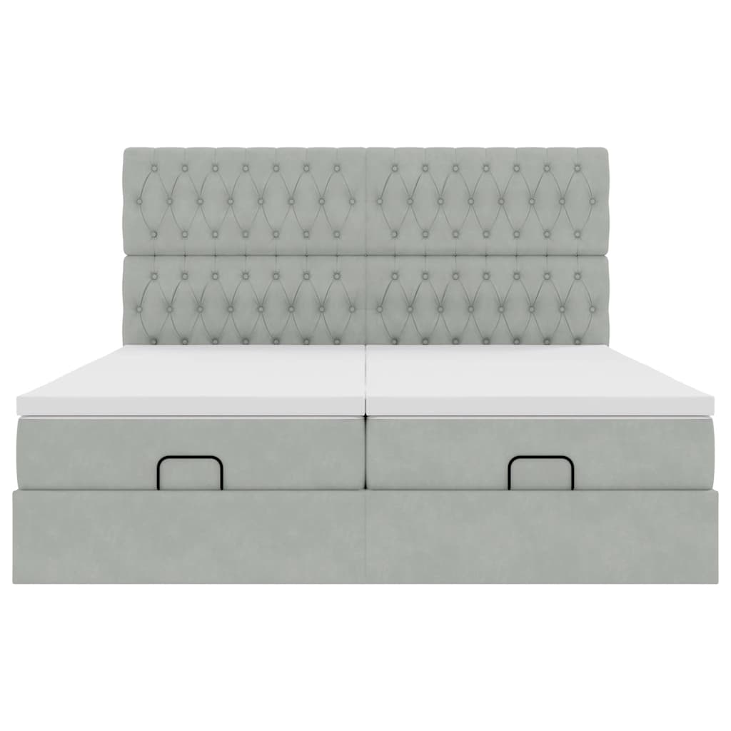 Ottoman bed met matrassen en LED's 200x200cm fluweel lichtgrijs