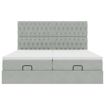 Ottoman bed met matrassen en LED's 200x200cm fluweel lichtgrijs