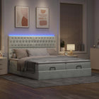 Ottoman bed with mattresses and LEDs 200x200cm velvet light grey
