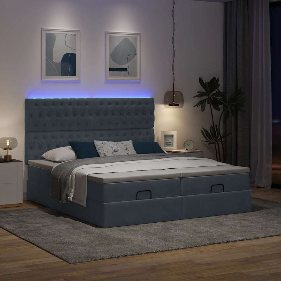 Ottoman bed met matrassen en LED's 200x200cm fluweel