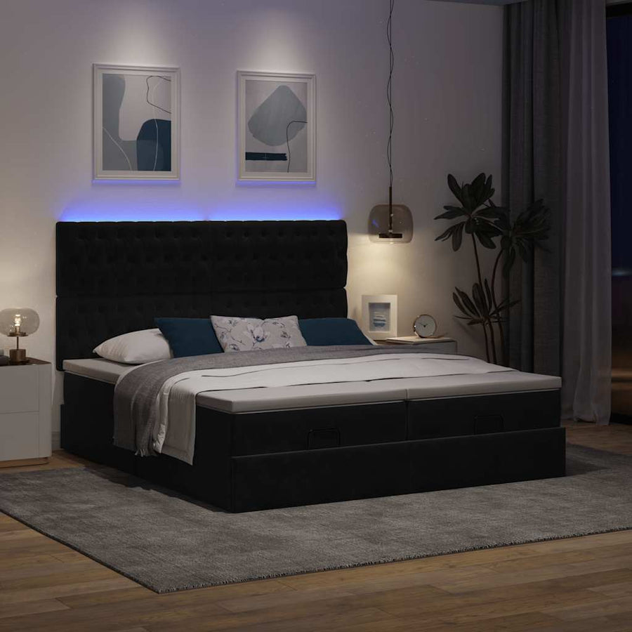 Ottoman bed met matrassen en LED's 200x200cm fluweel zwart