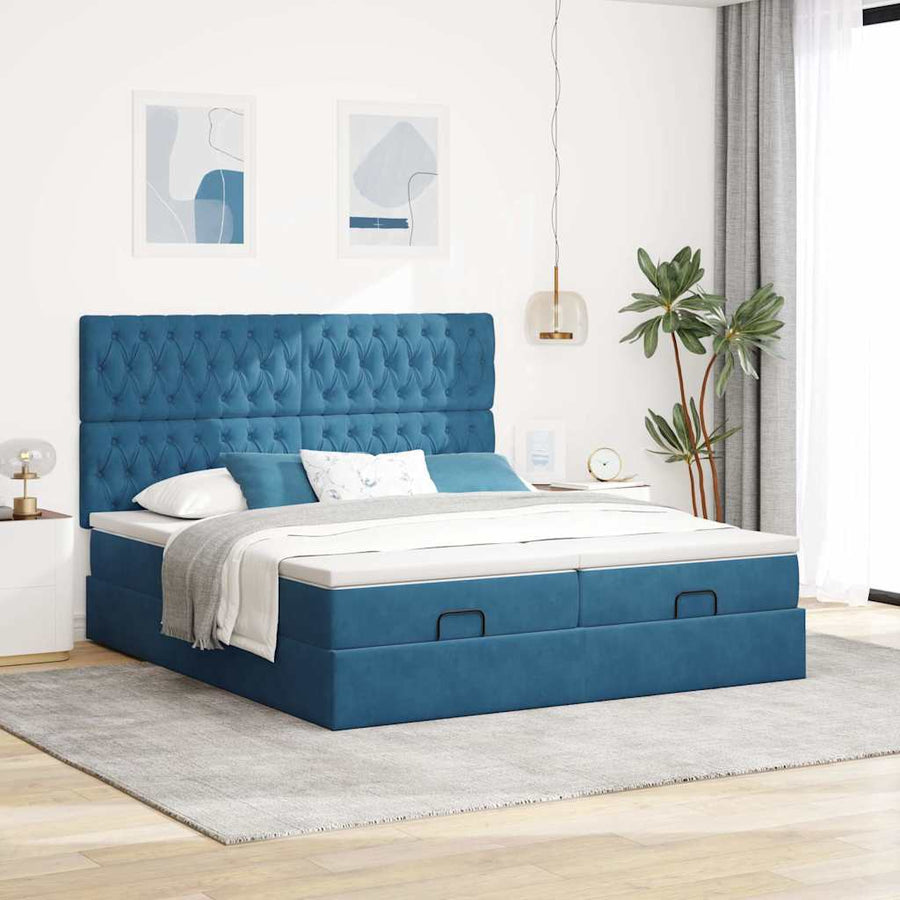 Bed poef met matrassen en leds 200x200 cm fluweel donkerblauw