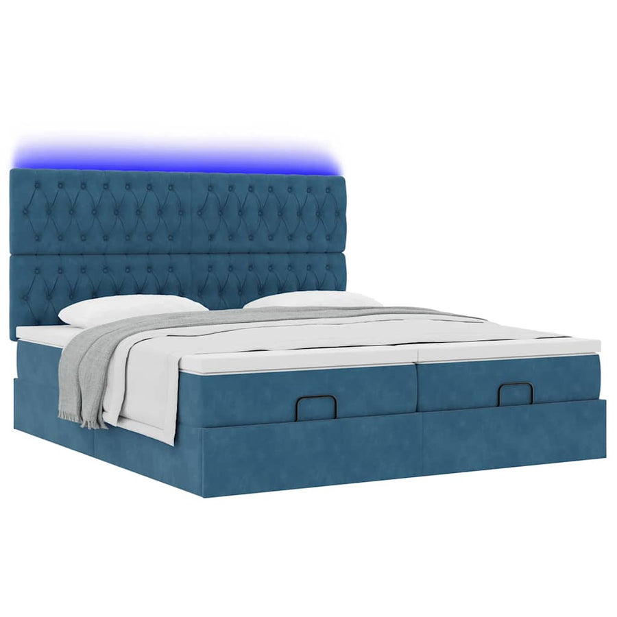 Bed poef met matrassen en leds 200x200 cm fluweel donkerblauw