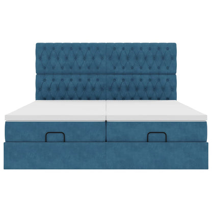 Bed poef met matrassen en leds 200x200 cm fluweel donkerblauw
