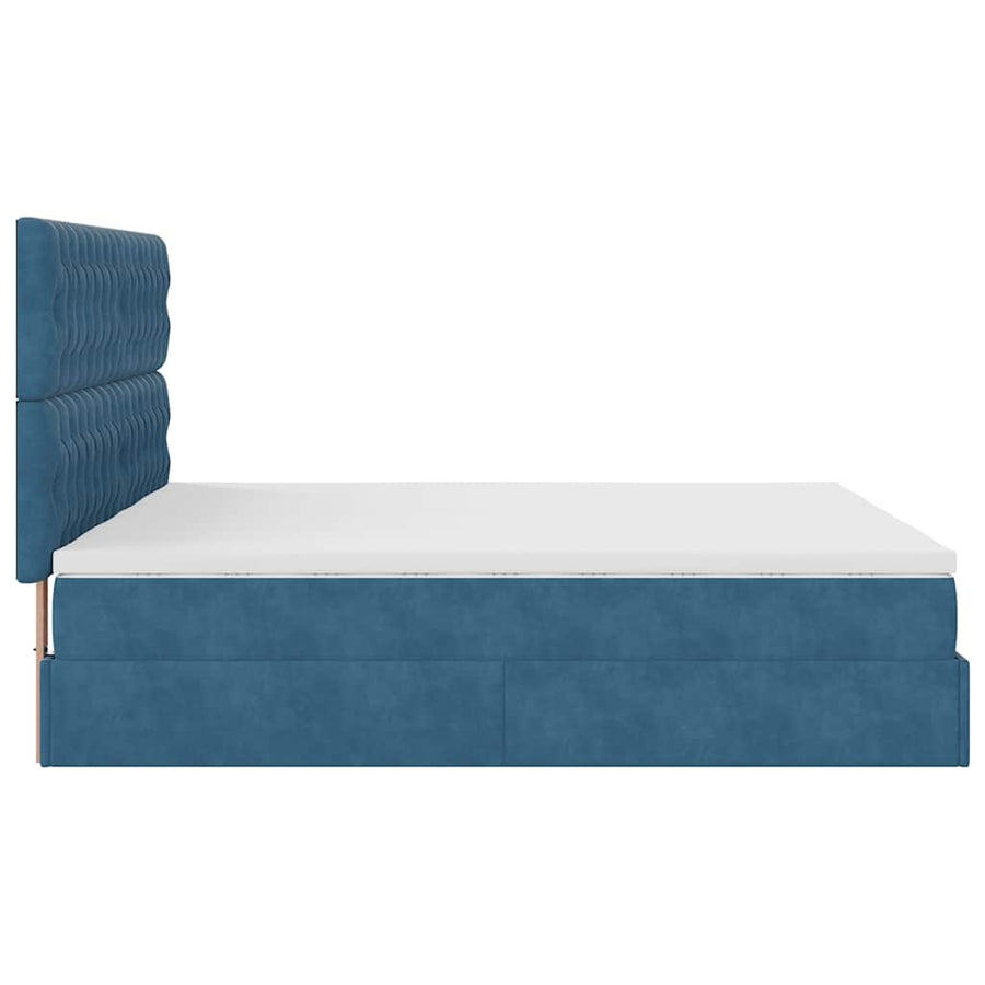 Bed poef met matrassen en leds 200x200 cm fluweel donkerblauw