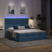 Bed pouf with mattresses and LEDs 200x200 cm velvet dark blue
