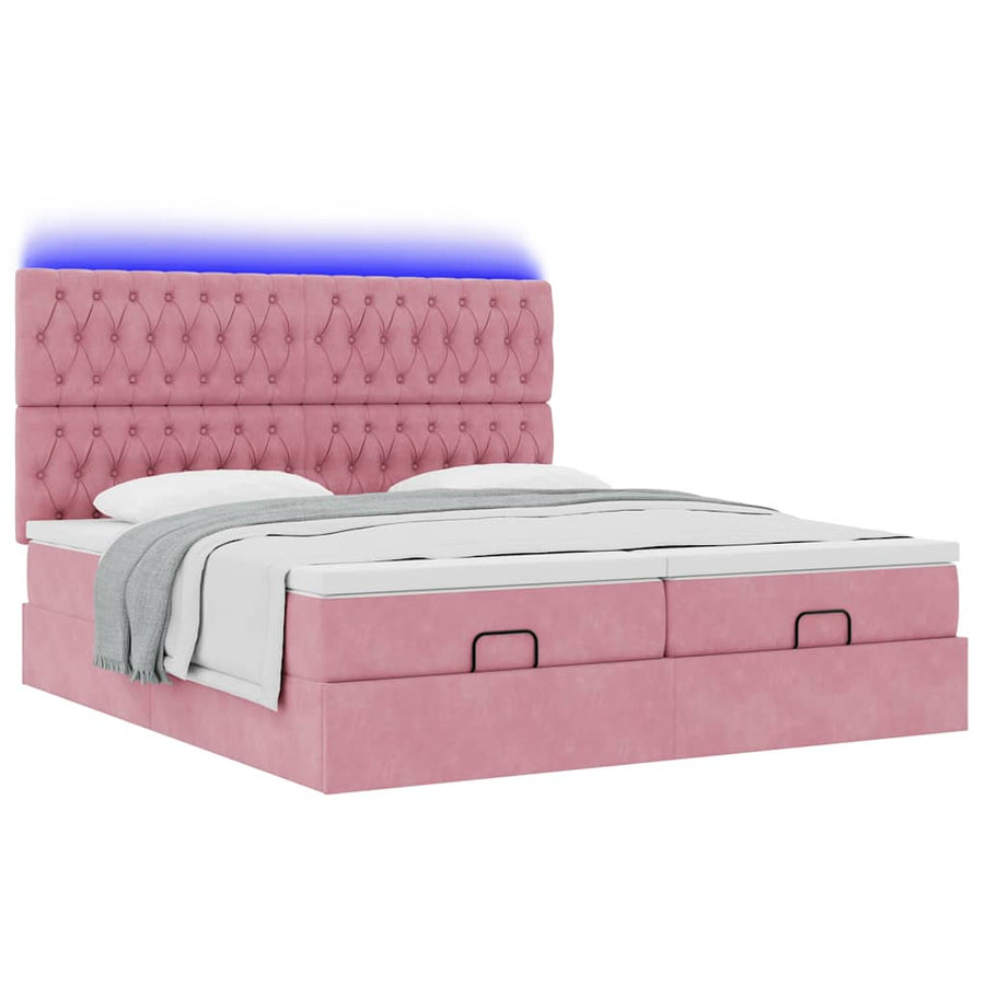 Ottoman bed met matrassen en LED's 200x200cm fluweel roze