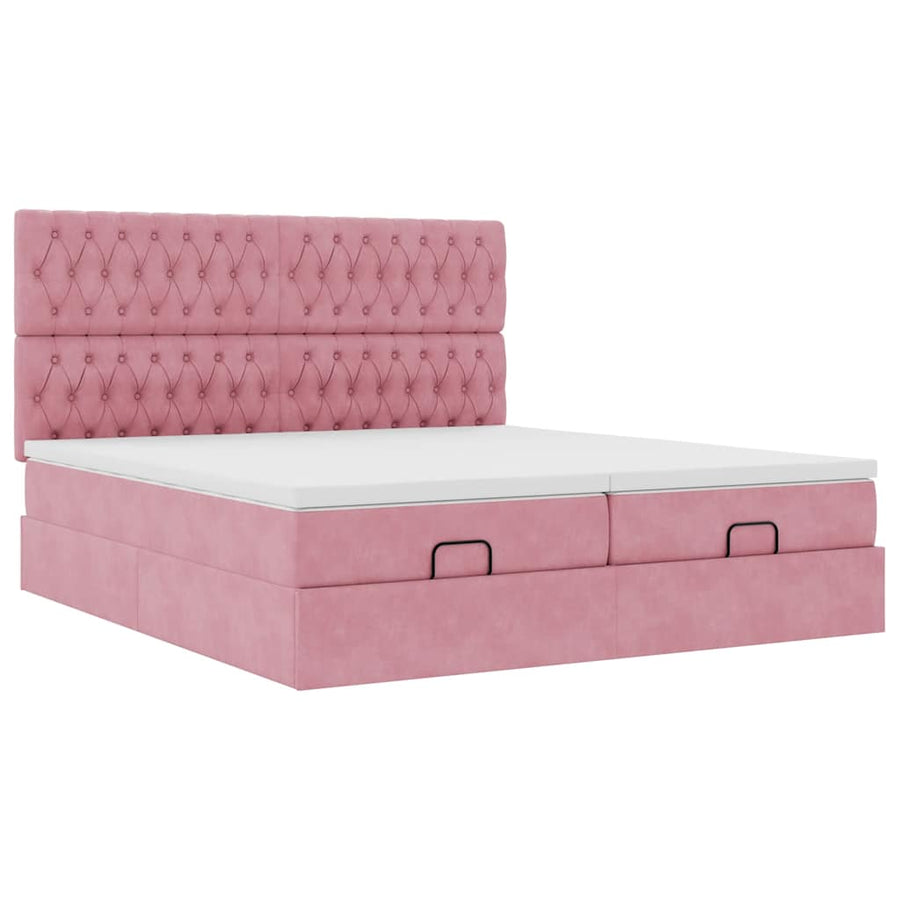 Ottoman bed met matrassen en LED's 200x200cm fluweel roze
