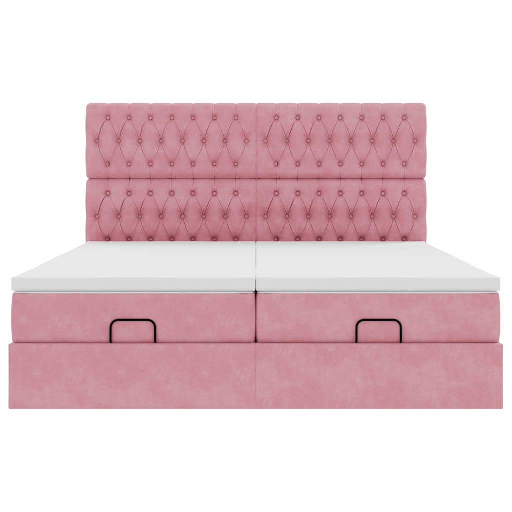 Ottoman bed met matrassen en LED's 200x200cm fluweel roze