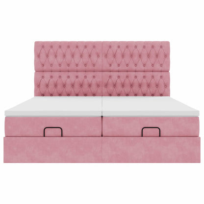 Ottoman bed met matrassen en LED's 200x200cm fluweel roze