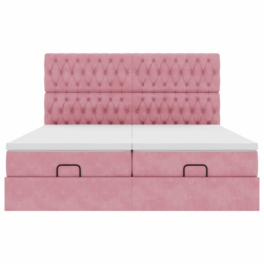 Ottoman bed met matrassen en LED's 200x200cm fluweel roze