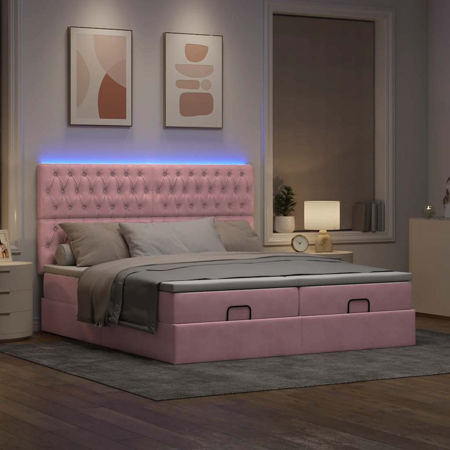 Ottoman bed met matrassen en LED's 200x200cm fluweel roze