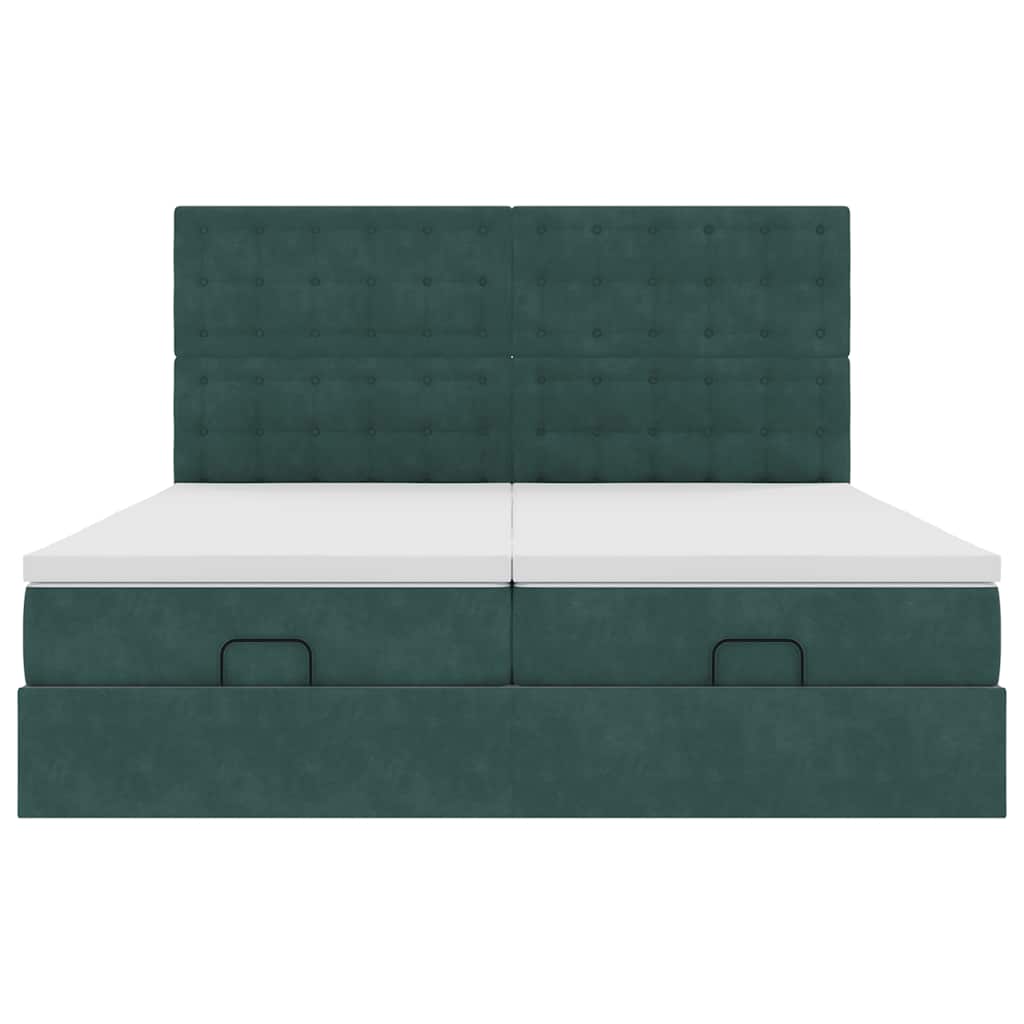 Ottoman Bed Met Matrassen En Led's 160X200Cm Fluweel 160 x 200 cm Donkergroen