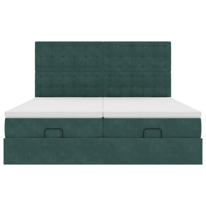 Ottoman Bed Met Matrassen En Led's 160X200Cm Fluweel 160 x 200 cm Donkergroen