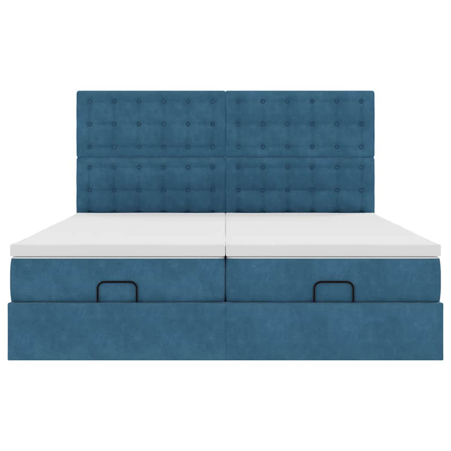 Ottoman Bed Met Matrassen En Led's 160X200Cm Fluweel 160 x 200 cm Donkerblauw