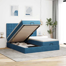 Ottoman Bed Met Matrassen En Led's 160X200Cm Fluweel 160 x 200 cm Donkerblauw