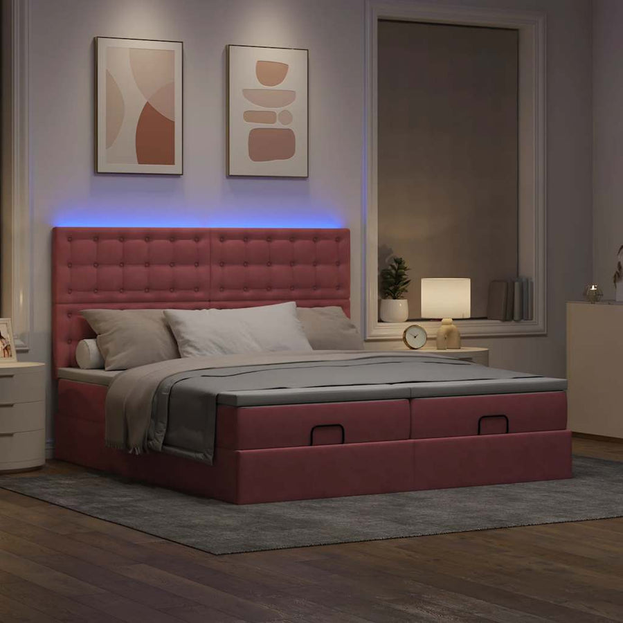 Ottoman Bed Met Matrassen En Led's 160X200Cm Fluweel 160 x 200 cm Roze