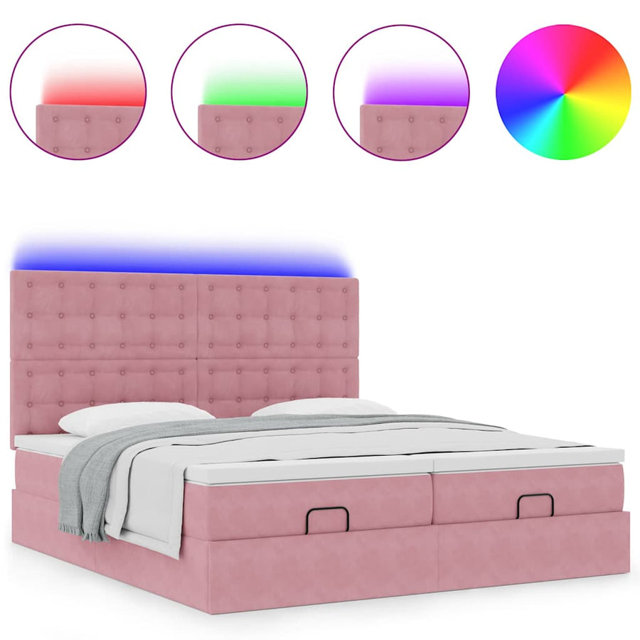 Ottoman Bed Met Matrassen En Led's 160X200Cm Fluweel 160 x 200 cm Roze