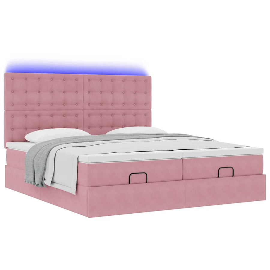 Ottoman Bed Met Matrassen En Led's 160X200Cm Fluweel 160 x 200 cm Roze