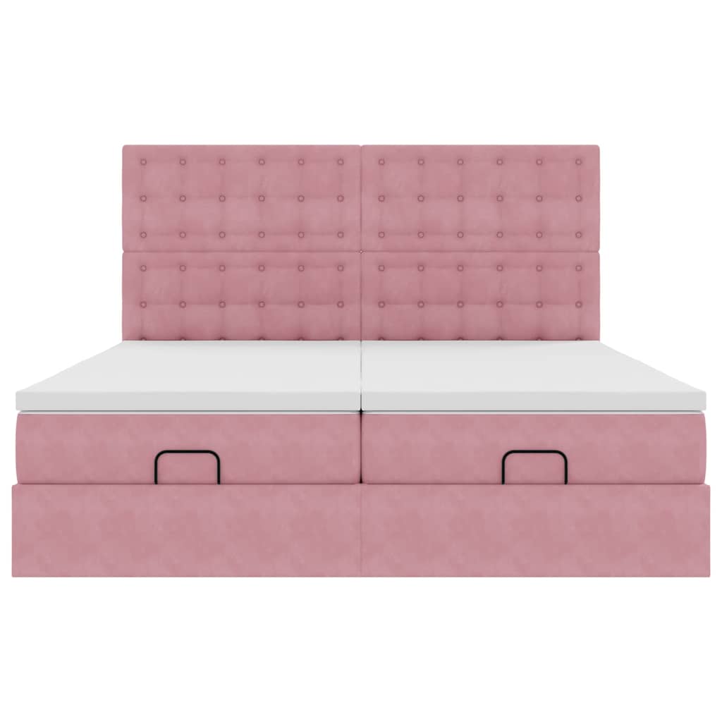 Ottoman Bed Met Matrassen En Led's 160X200Cm Fluweel 160 x 200 cm Roze