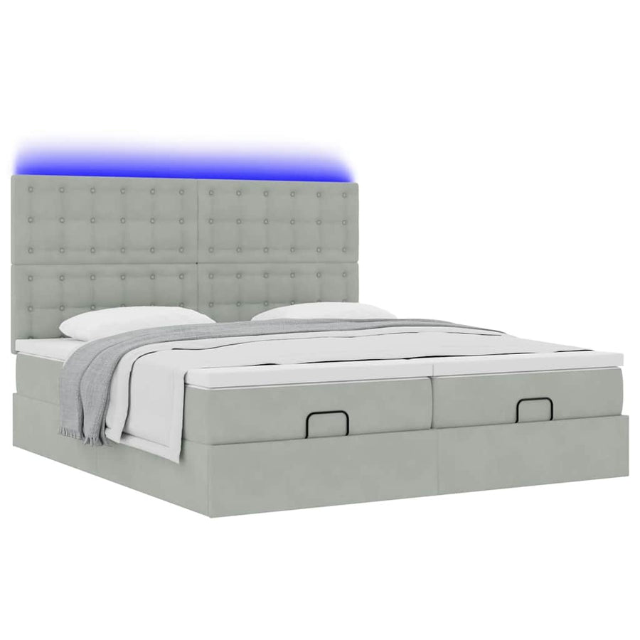 Ottoman bed met matrassen en LED's 180x200cm fluweel lichtgrijs