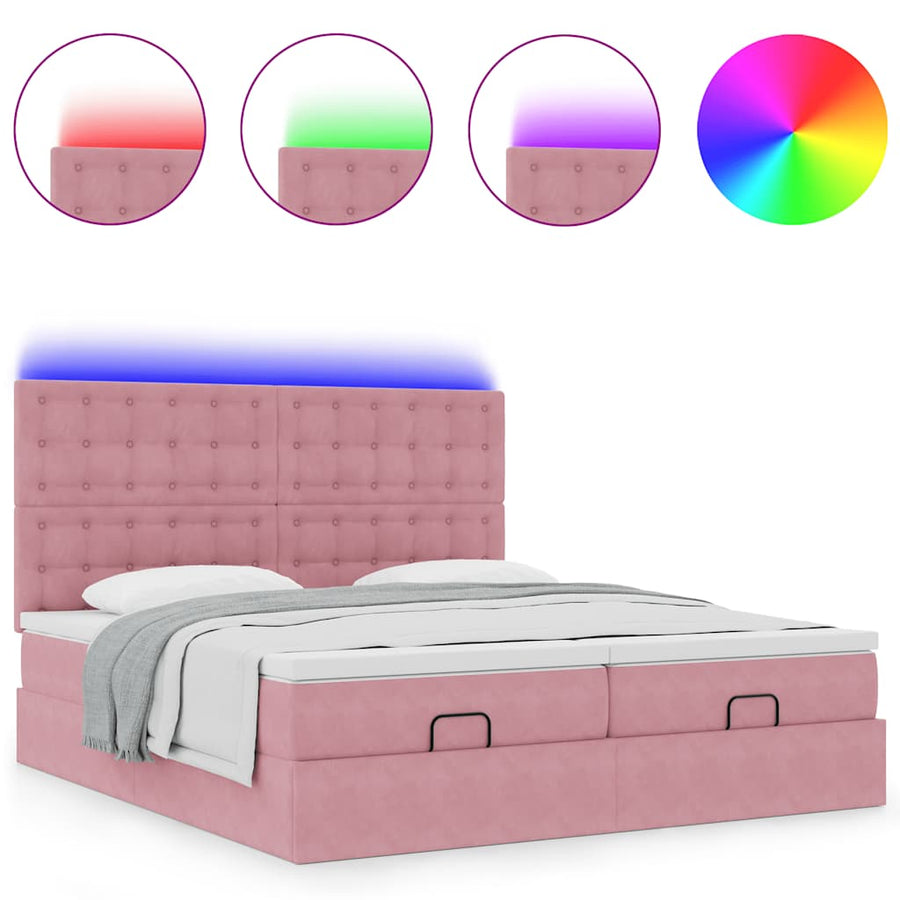 Ottoman bed met matrassen en LED's 180x200cm fluweel roze